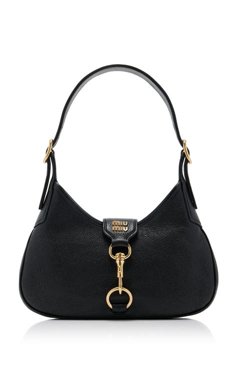 Miu Miu Madras Leather Hobo Bag in Black .